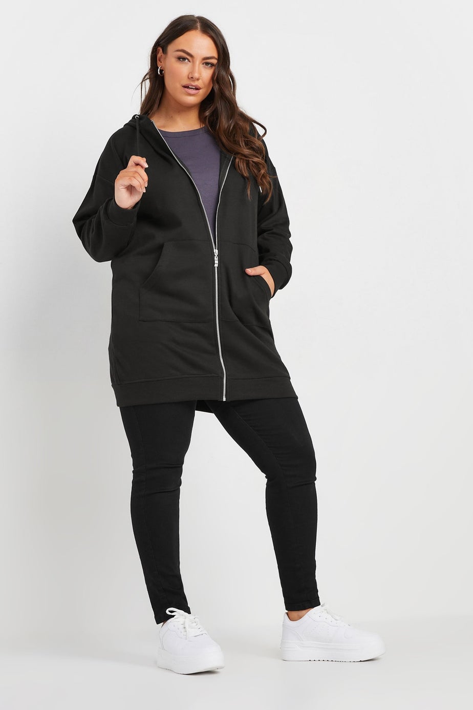 Yours Curve Black Longline Zip Hoodie