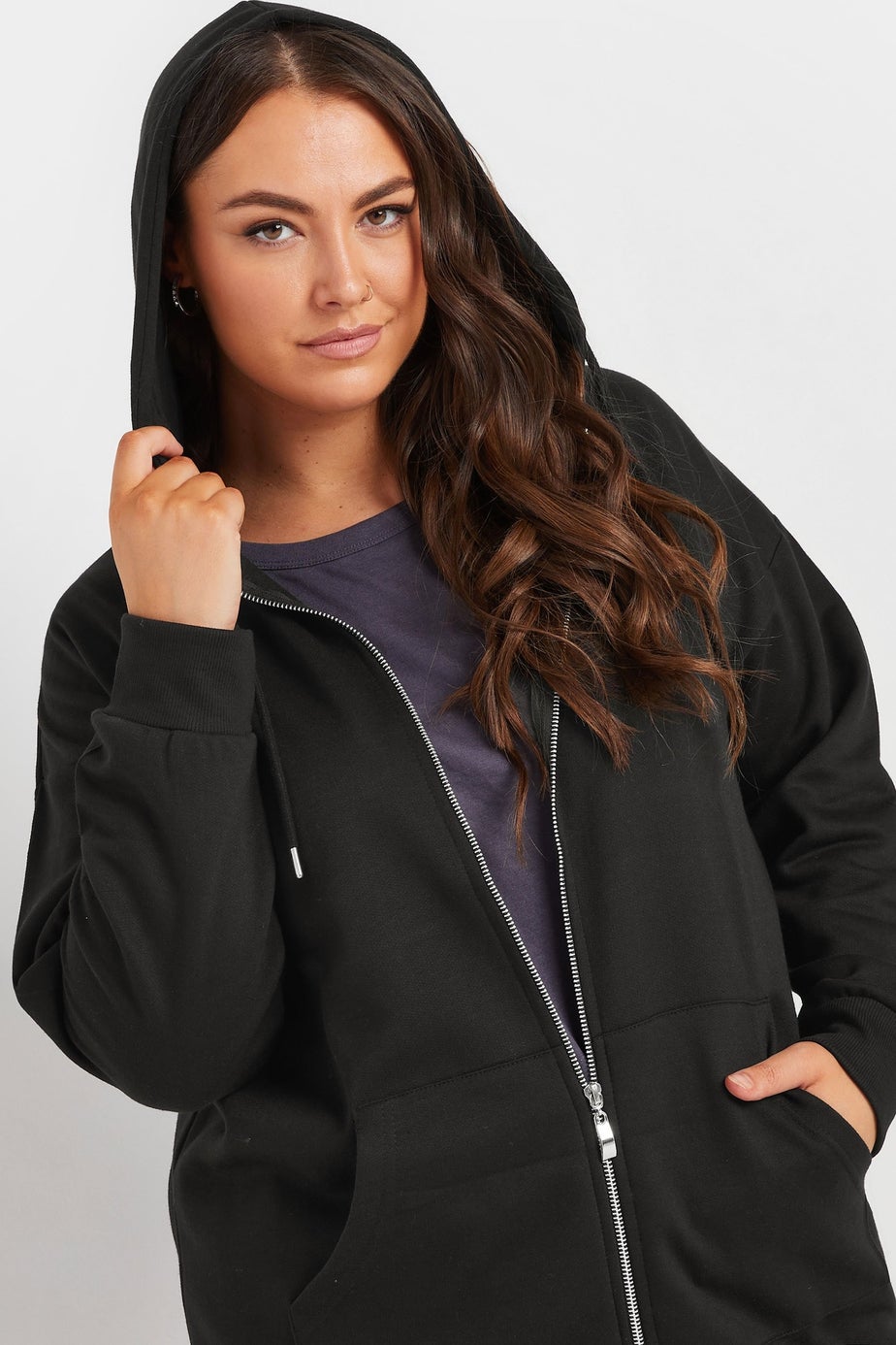 Yours Curve Black Longline Zip Hoodie
