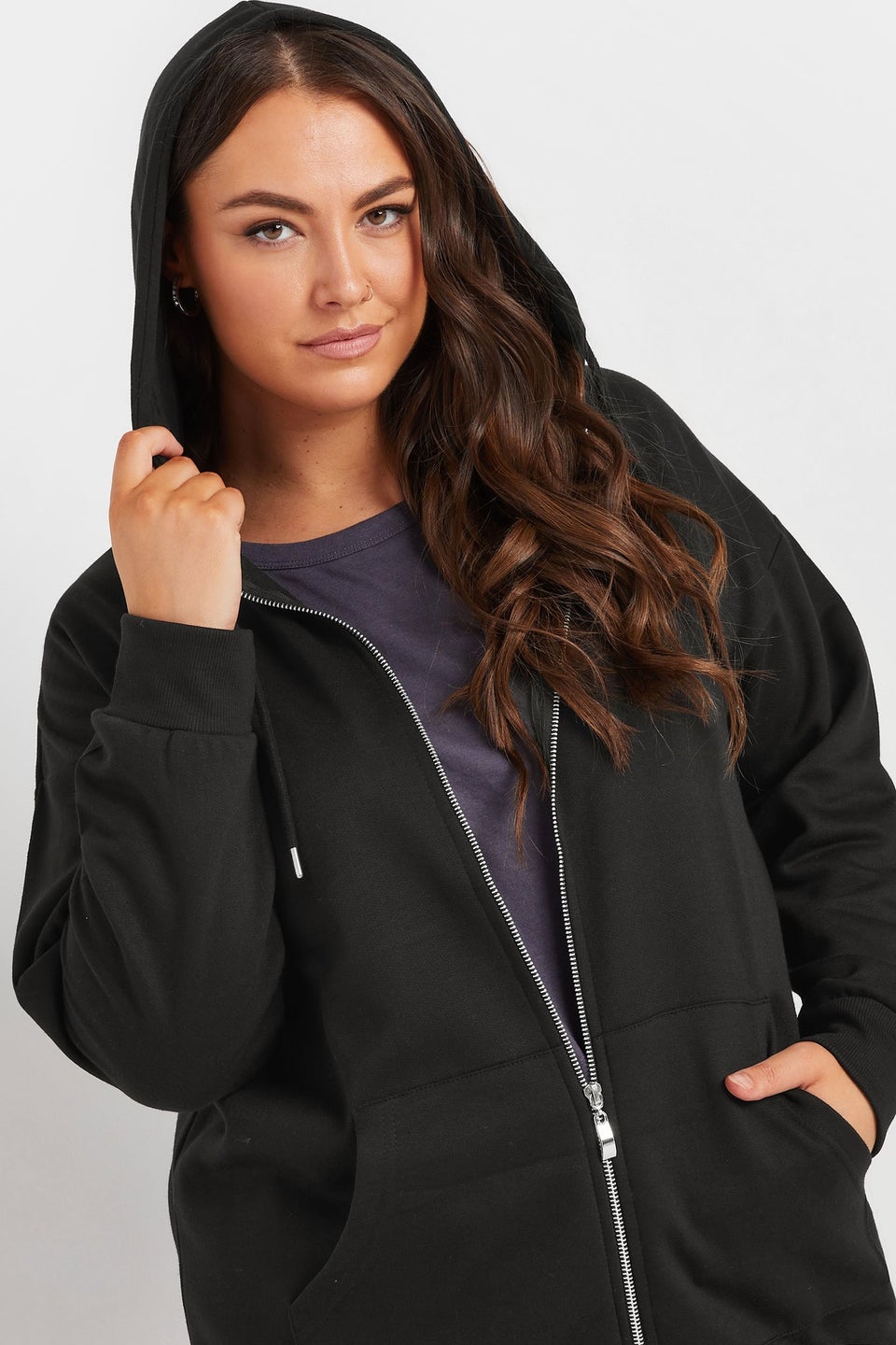 Yours Curve Black Longline Zip Hoodie