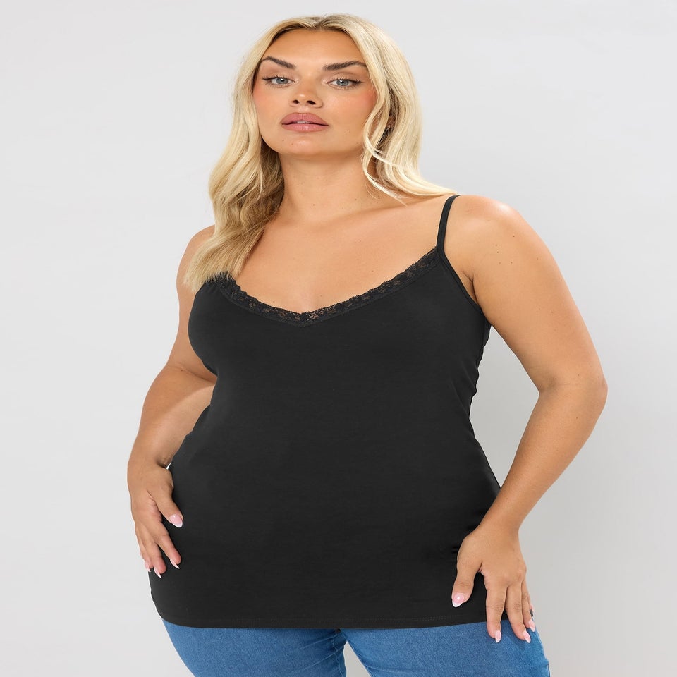 Yours 2 Pack Curve Black & White Lace Cami Tops