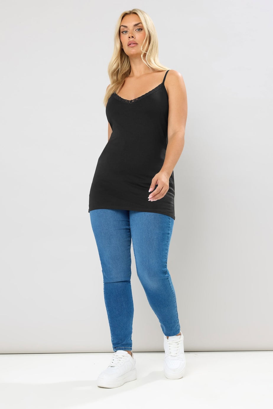 Yours 2 Pack Curve Black & White Lace Cami Tops