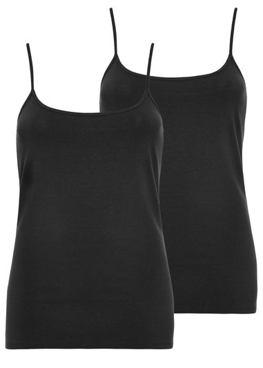 Yours Curve 2 Pack Black Cami Tops