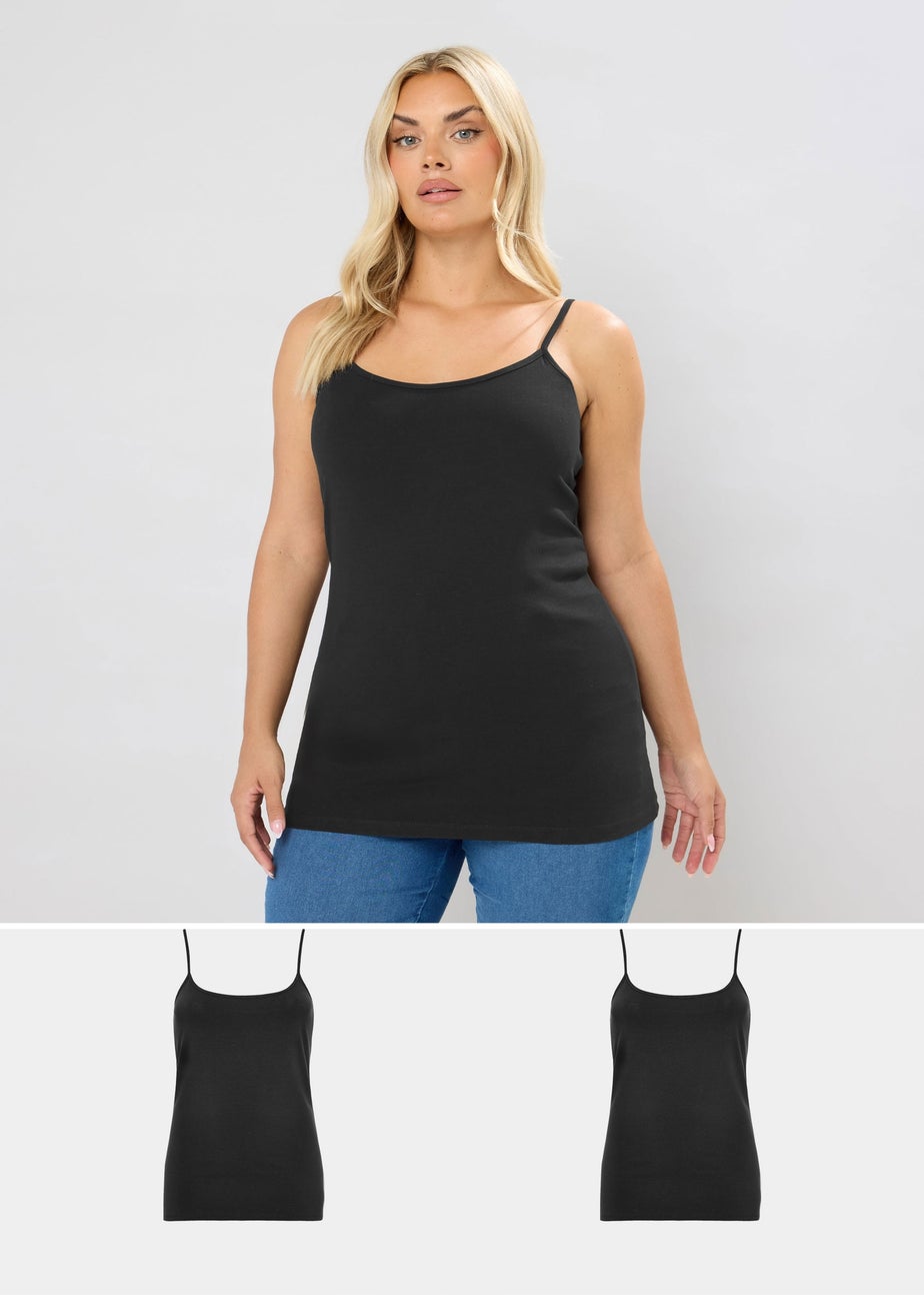 Yours Curve 2 Pack Black Cami Tops