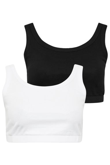 Yours Curve 2 Pack Black & White Ribbed Crop Tops