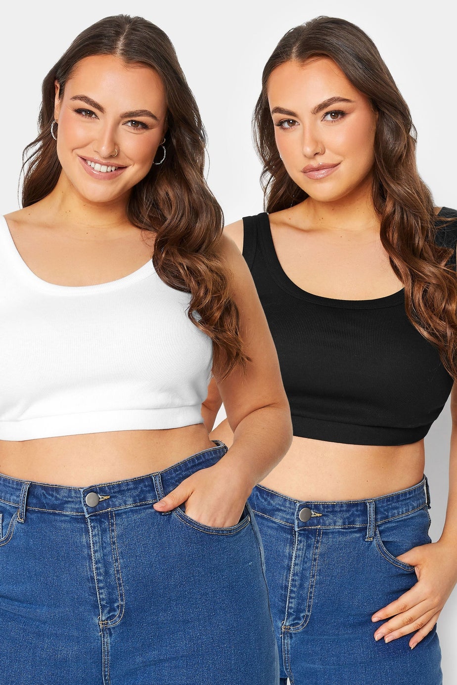 Yours Curve 2 Pack Black & White Ribbed Crop Tops