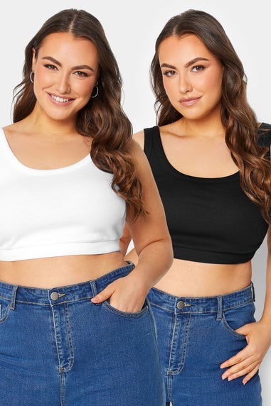 Yours Curve 2 Pack Black & White Ribbed Crop Tops