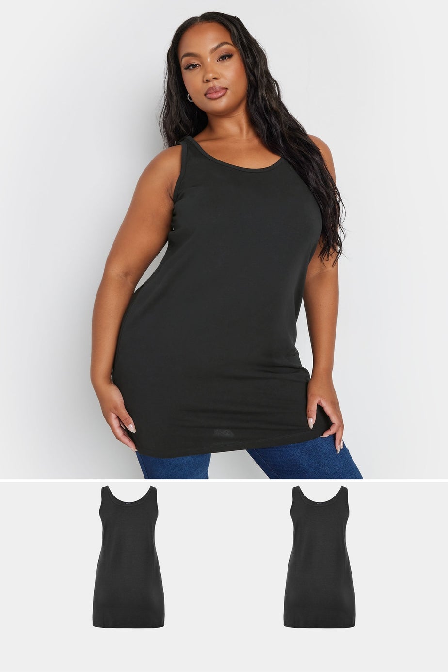Yours Curve 2 Pack Black Longline Vest Tops