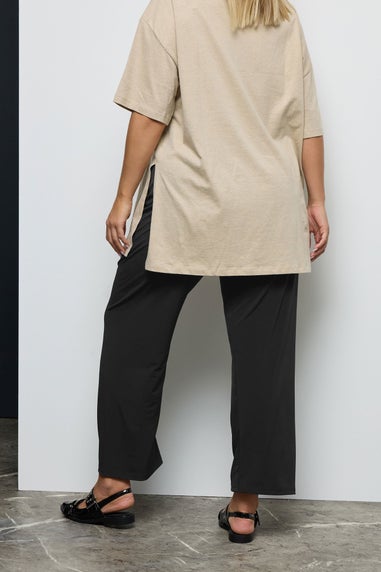 Yours Curve Black Pull On Wide Leg Stretch Trousers