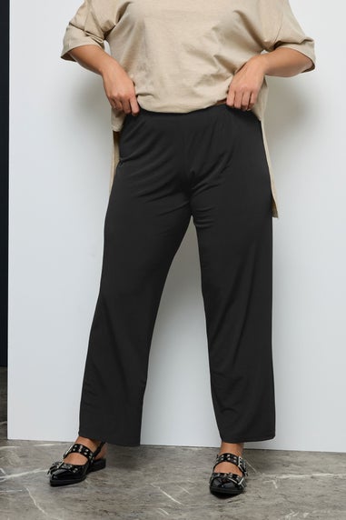 Yours Curve Black Pull On Wide Leg Stretch Trousers