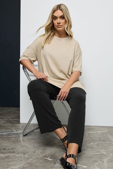 Yours Curve Black Pull On Wide Leg Stretch Trousers