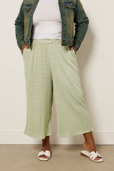 Yours Curve Green Gingham Textured Midaxi Culottes