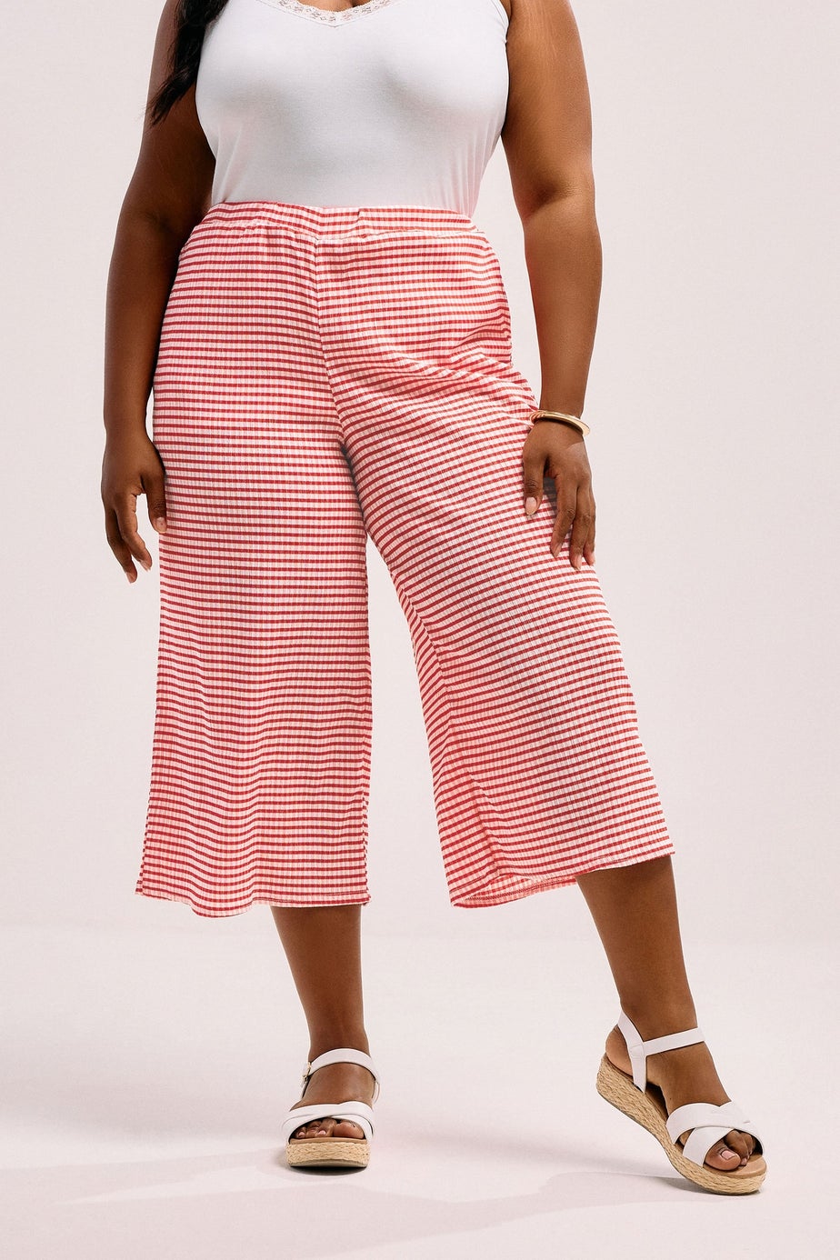 Yours Curve Red Gingham Textured Midaxi Culottes