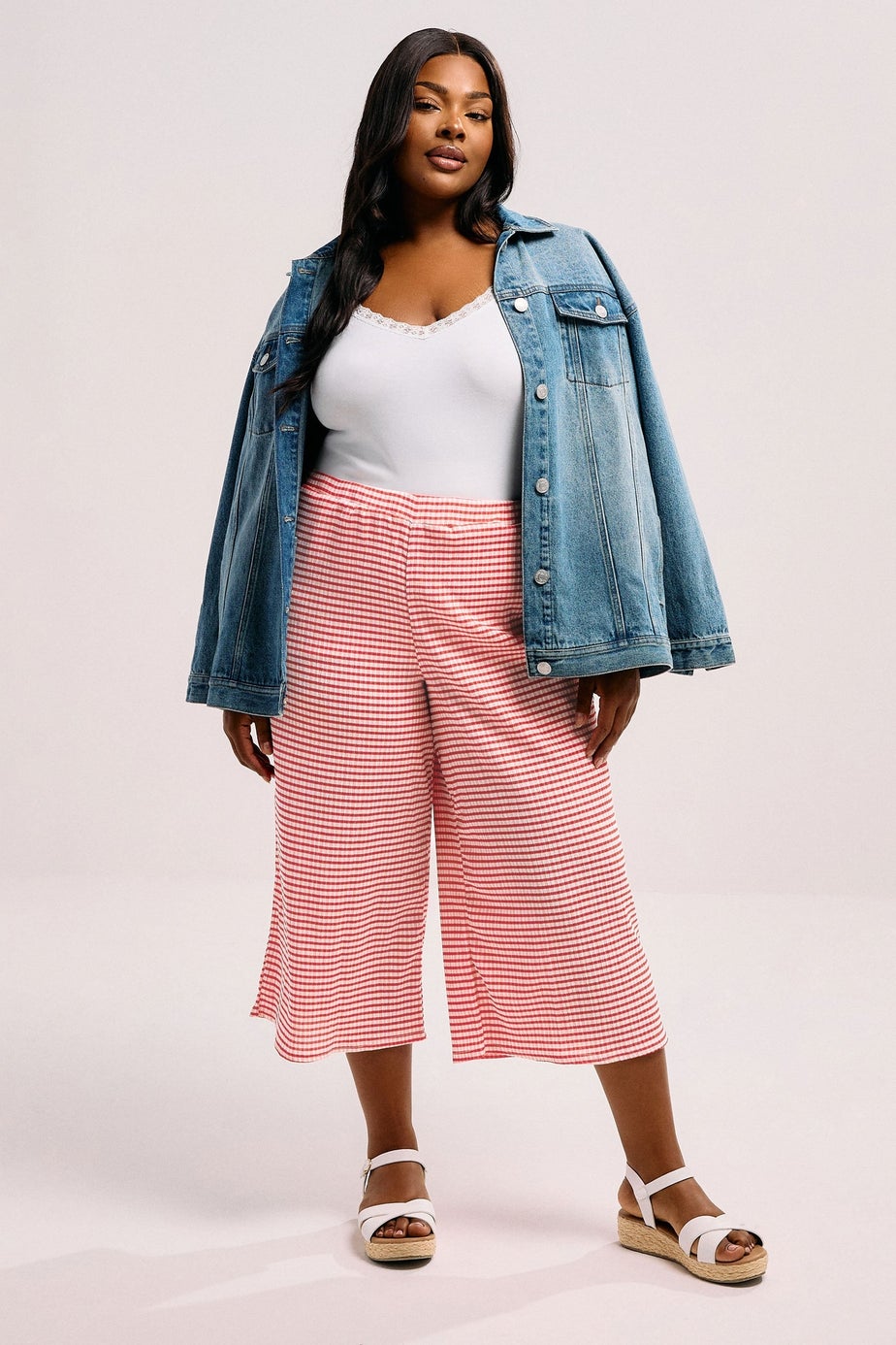 Yours Curve Red Gingham Textured Midaxi Culottes