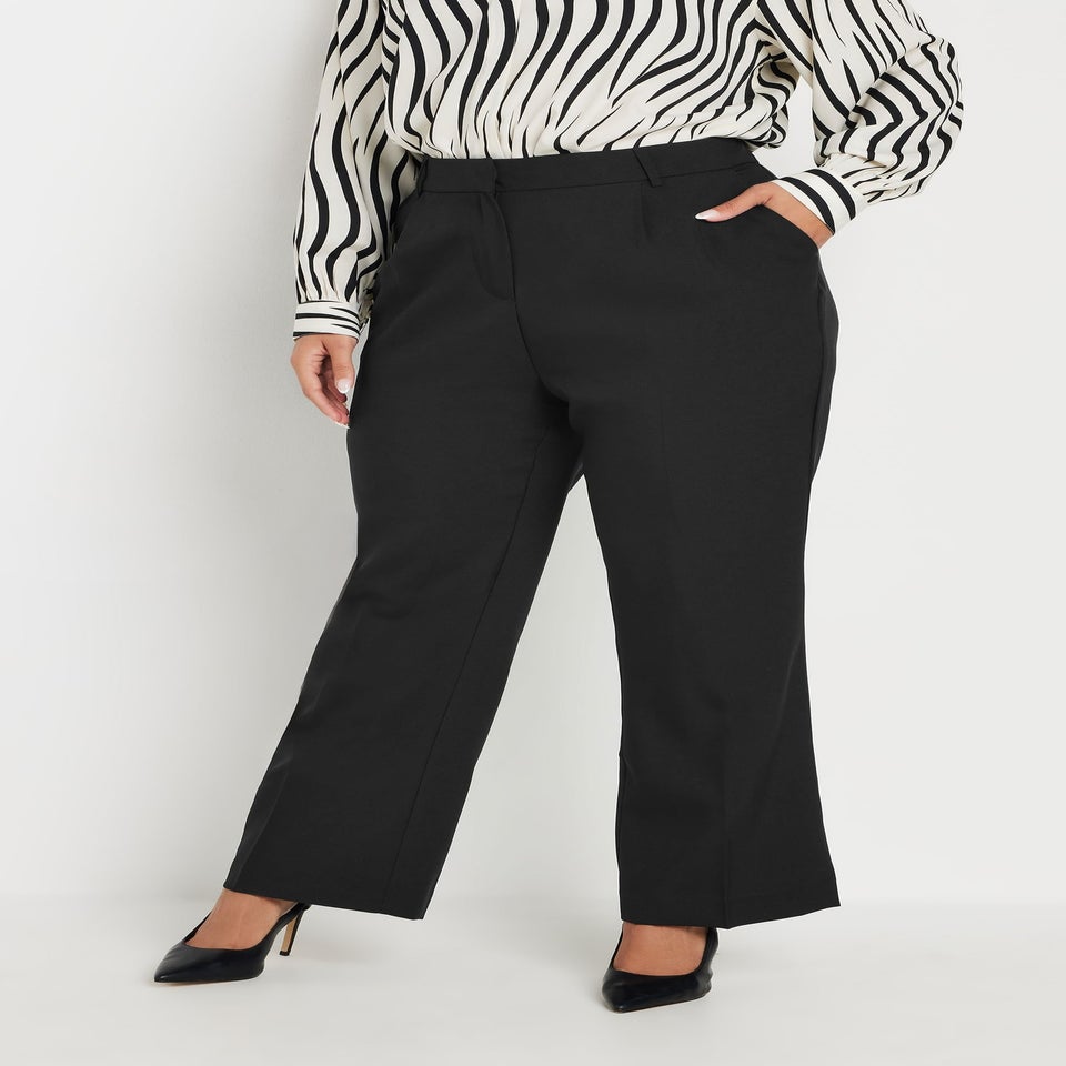Yours Curve Black Pleat Front Bootcut Trousers