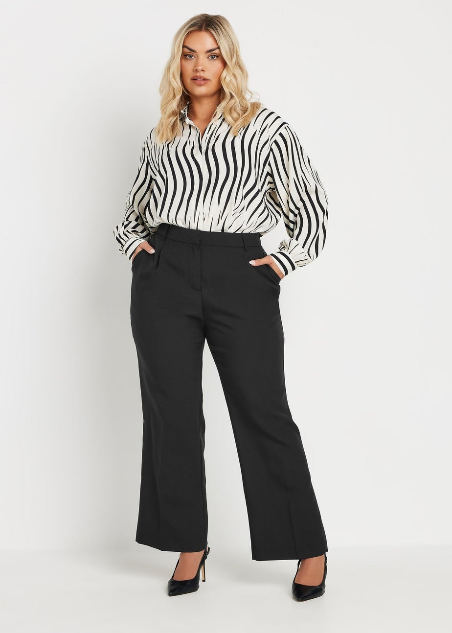Yours Curve Black Pleat Front Bootcut Trousers