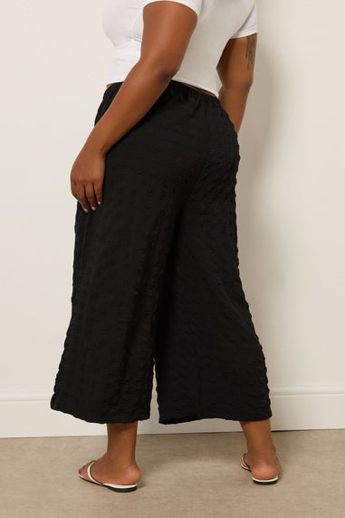 Yours Curve Black Textured Tie Waist Culottes