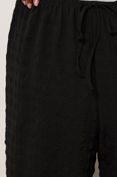 Yours Curve Black Textured Tie Waist Culottes