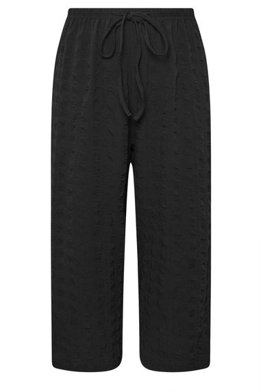 Yours Curve Black Textured Tie Waist Culottes