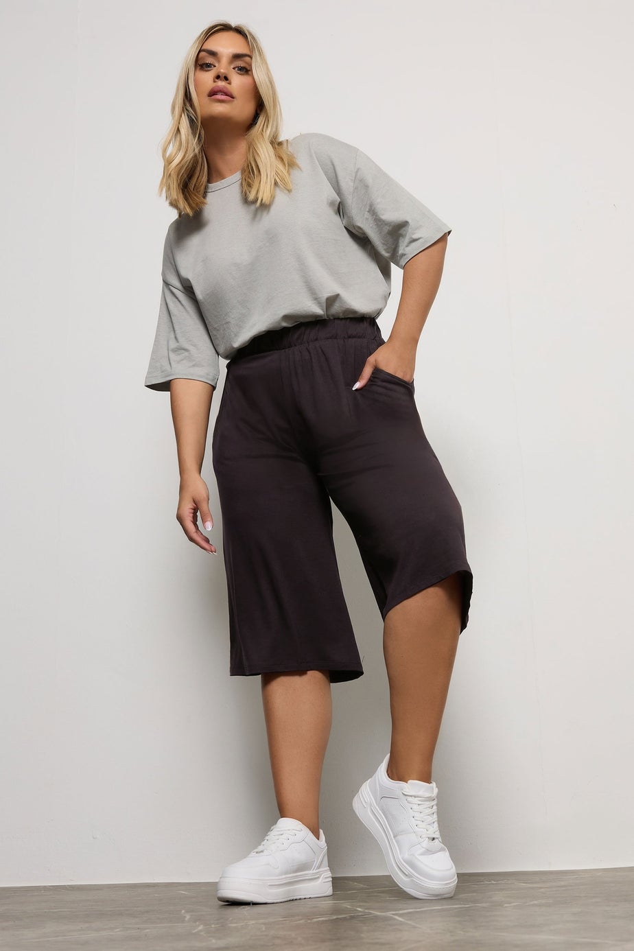 Yours Curve Black Stretch Jersey Culottes