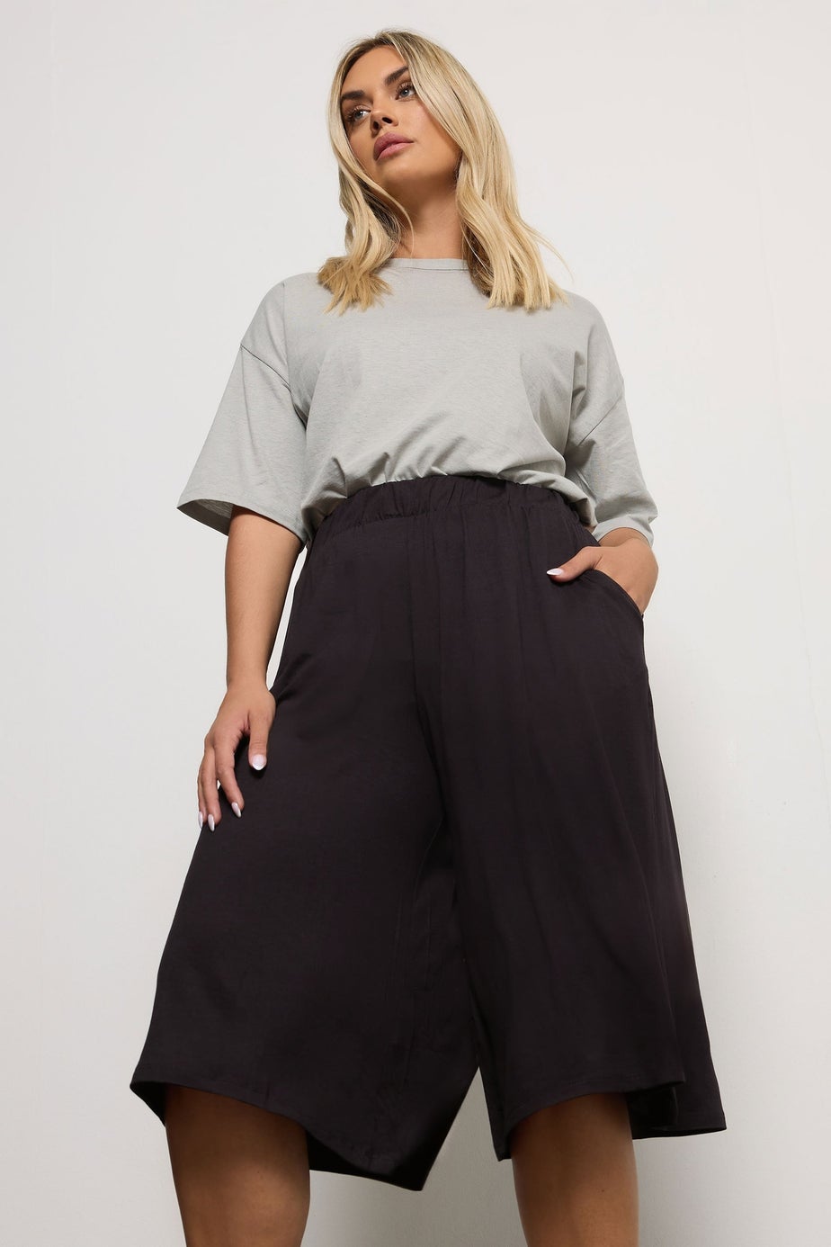 Yours Curve Black Stretch Jersey Culottes