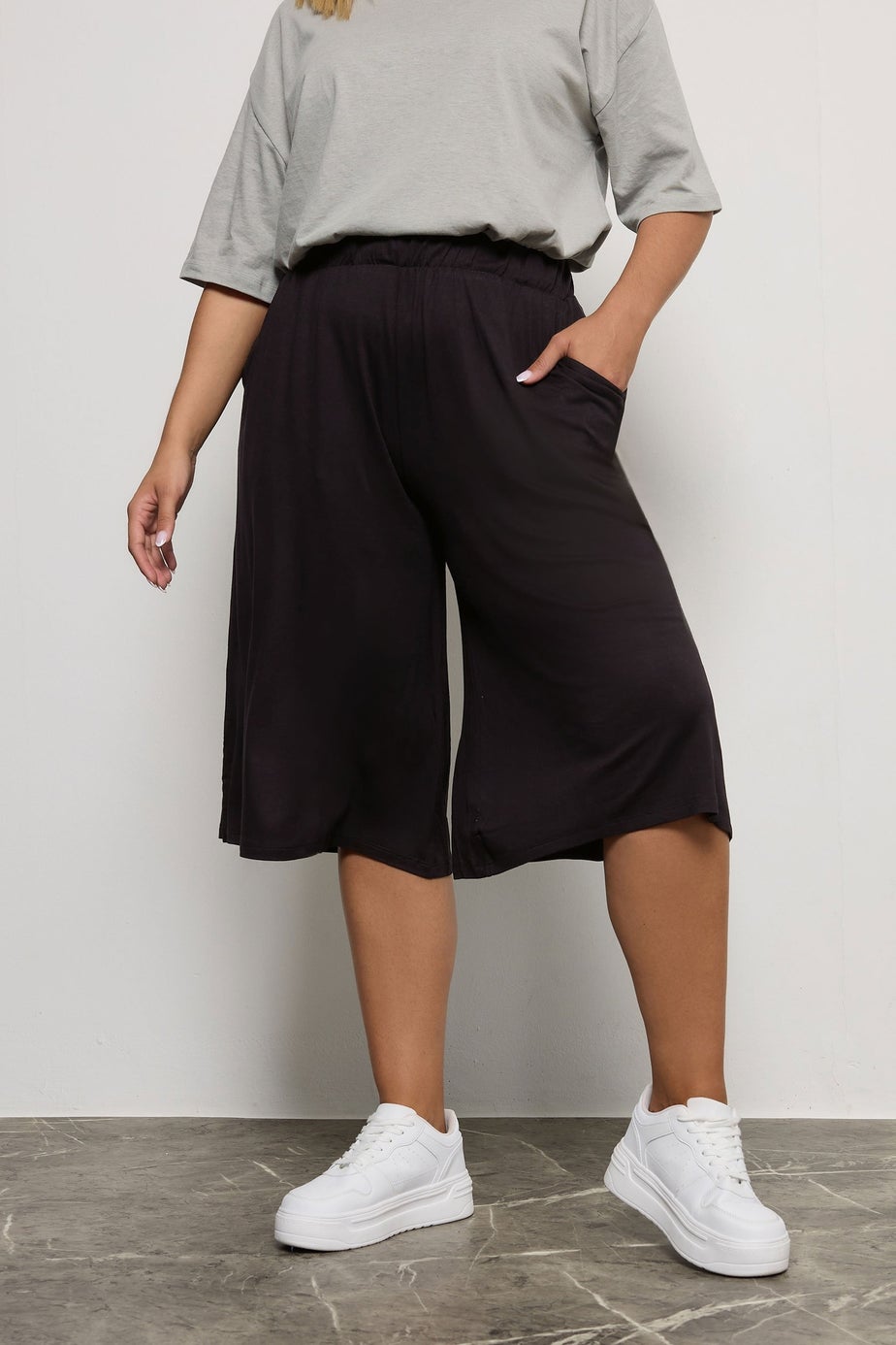 Yours Curve Black Stretch Jersey Culottes