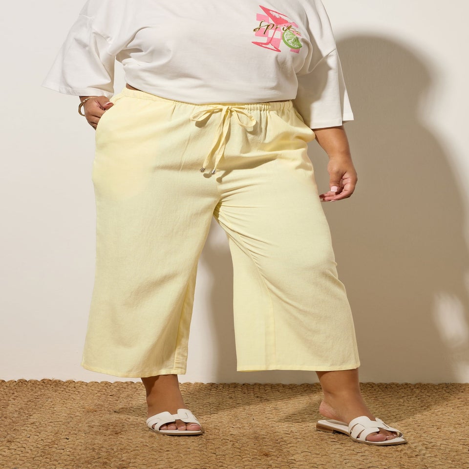Yours Curve Butter Yellow Linen Culottes