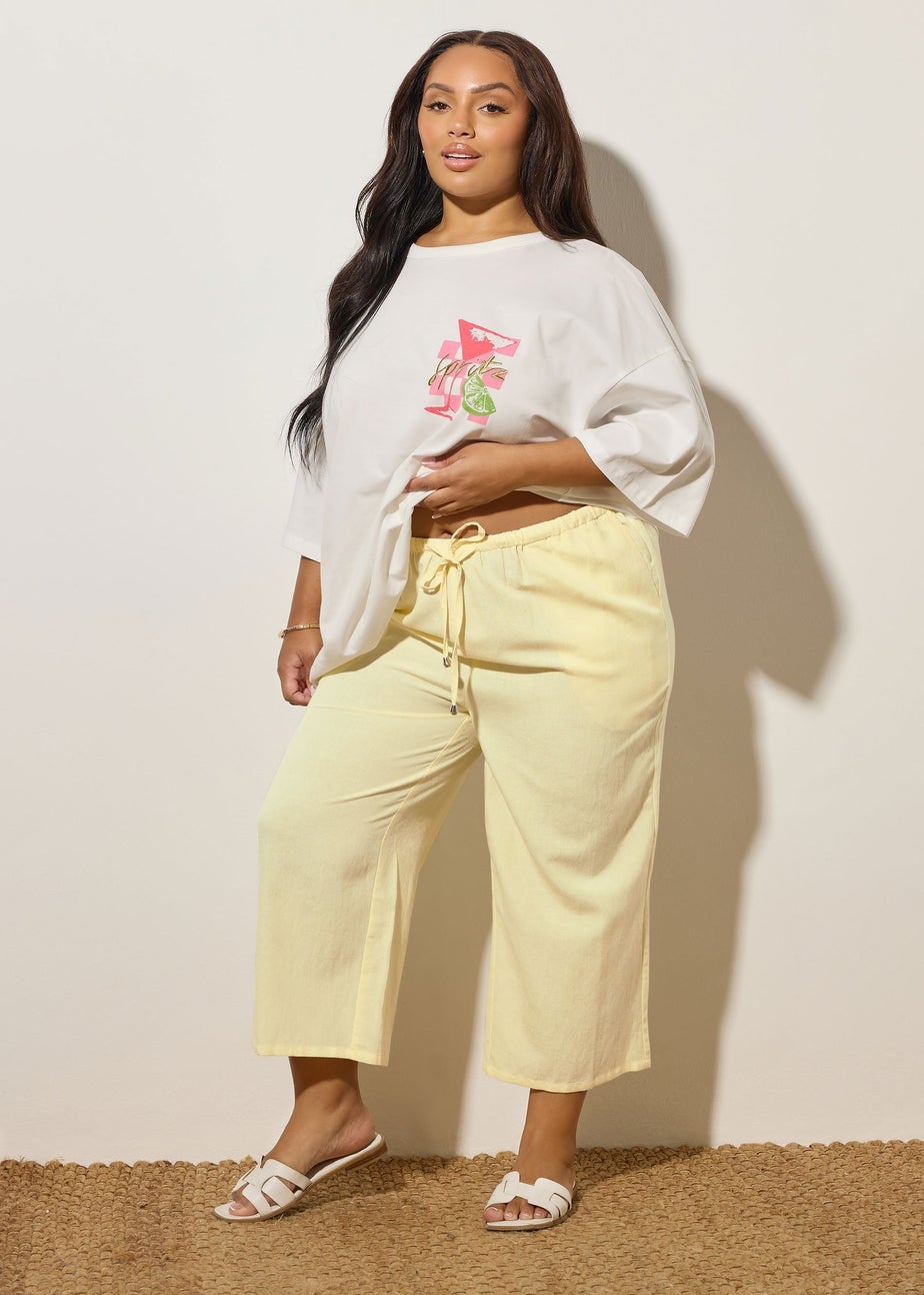 Yours Curve Butter Yellow Linen Culottes