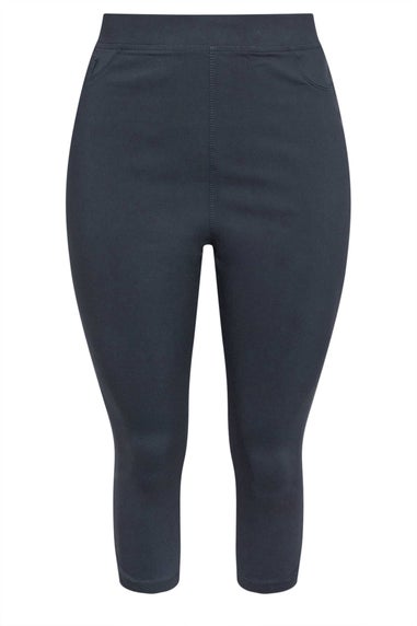 Yours Curve Navy Blue Bengaline Stretch Cropped Pull On Trousers