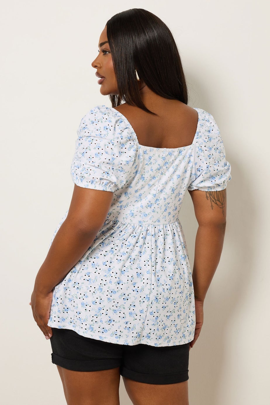 Yours Curve White Floral Broderie Anglaise Peplum Top