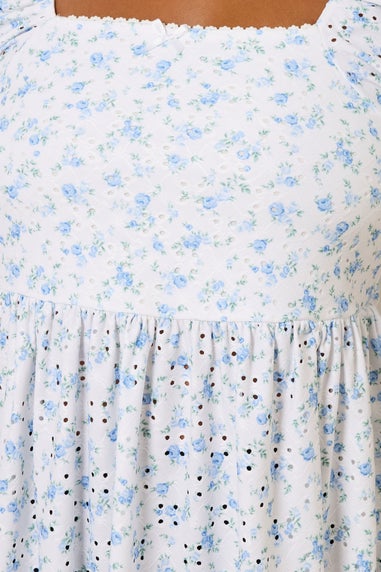 Yours Curve White Floral Broderie Anglaise Peplum Top