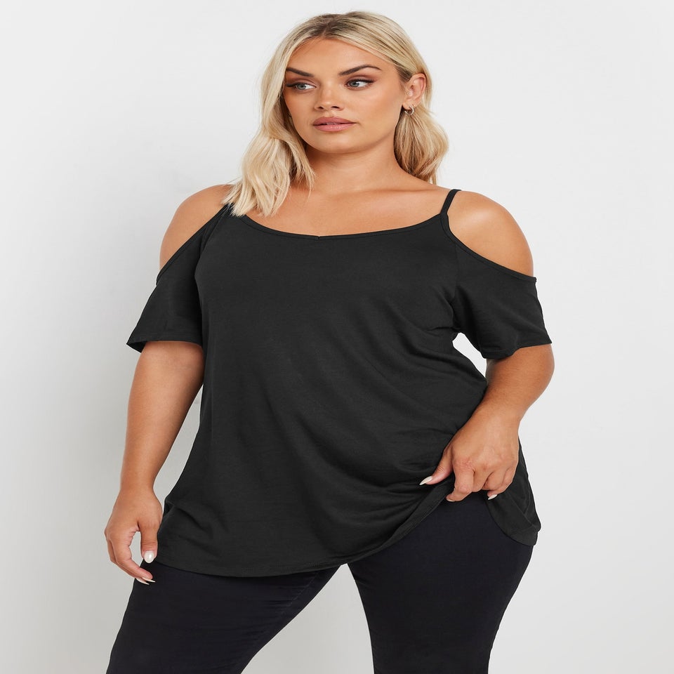 Yours Curve 2 Pack Black Cold Shoulder T-Shirts