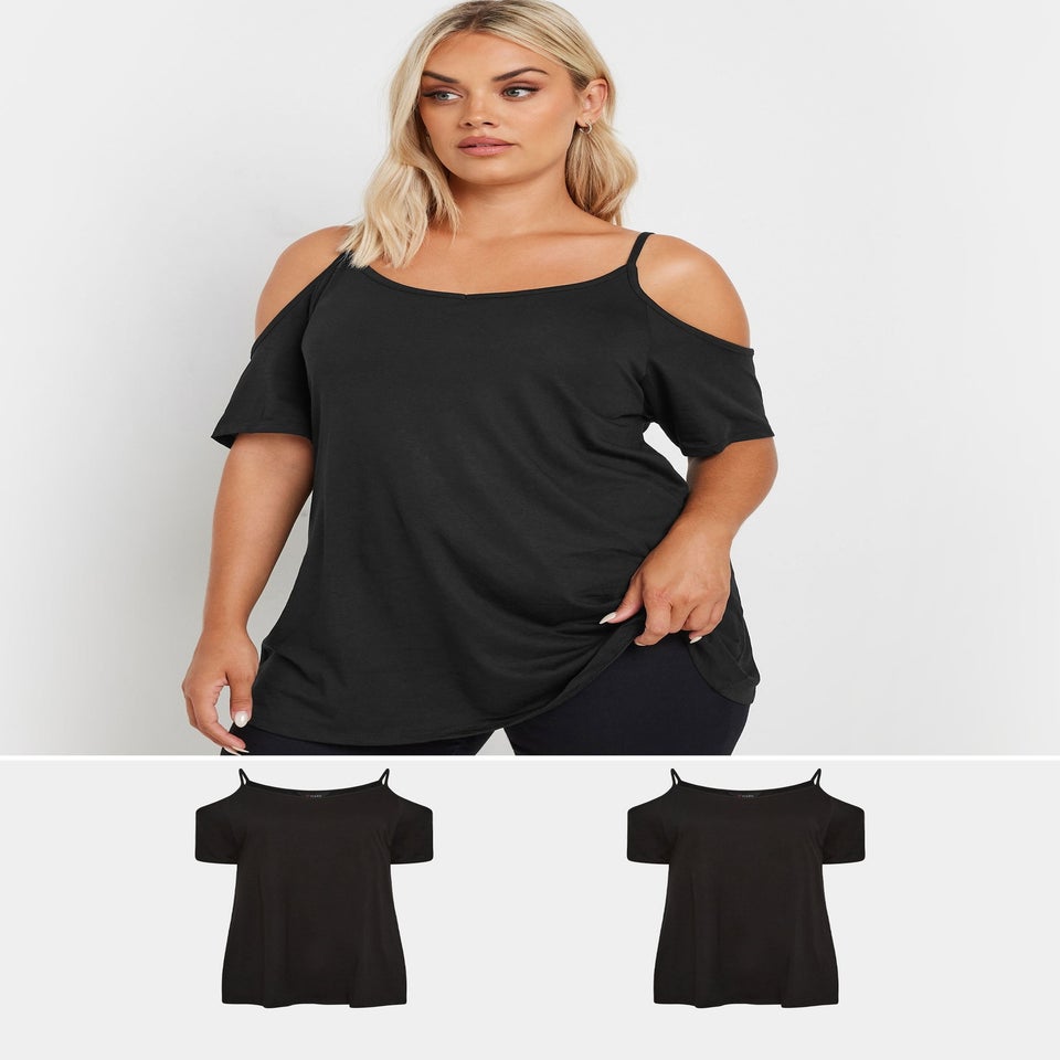 Yours Curve 2 Pack Black Cold Shoulder T-Shirts