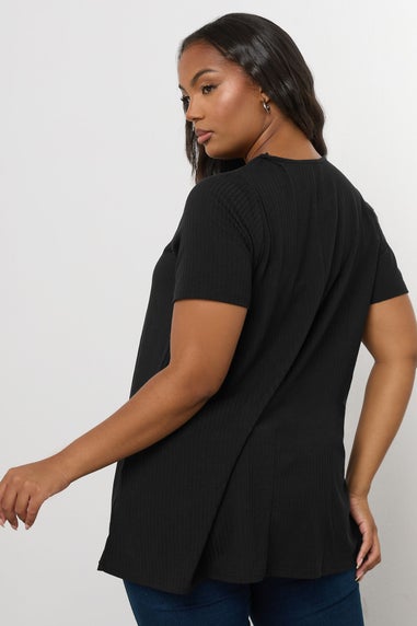 Yours Curve Black Ribbed Swing Top