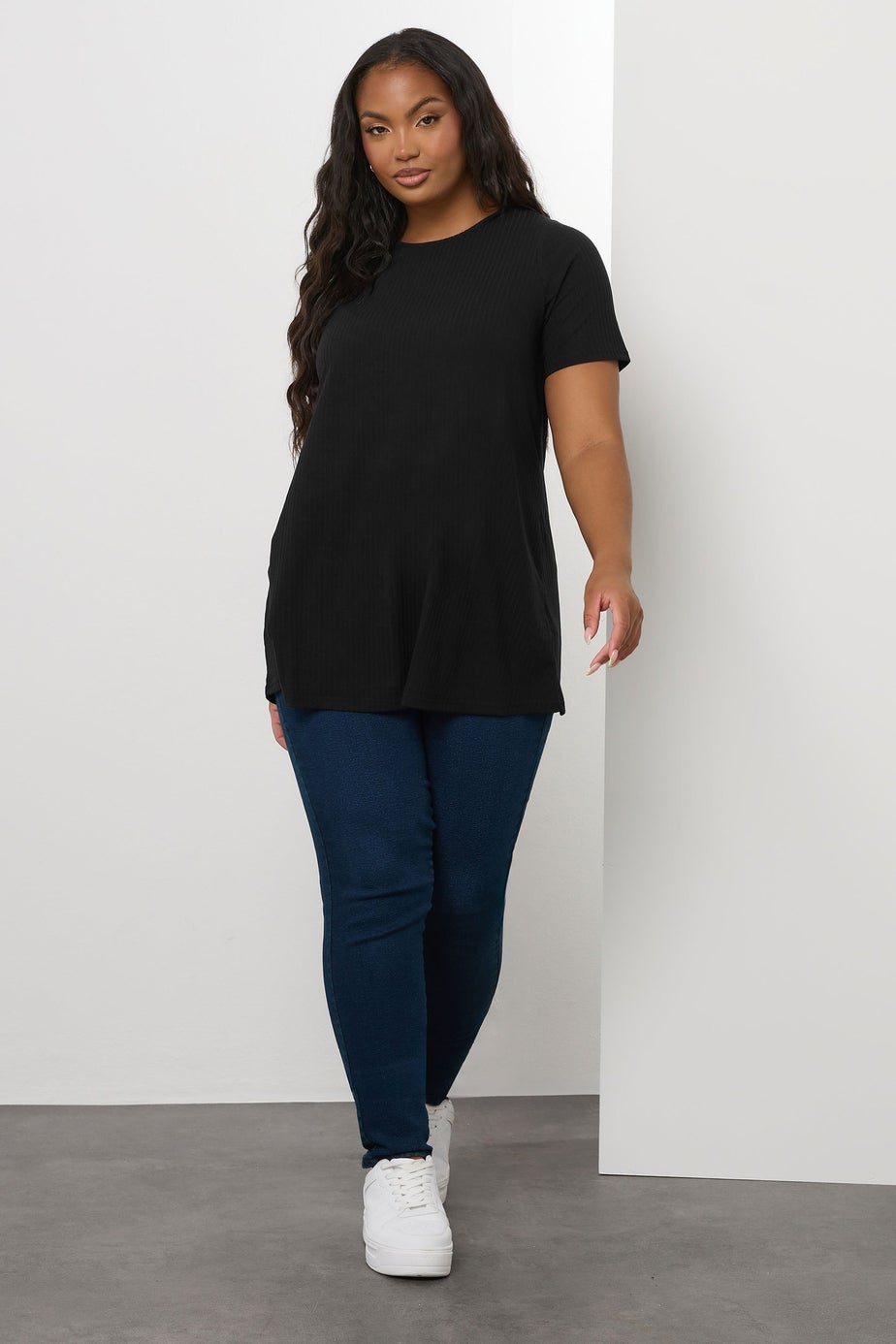 Yours Curve Black Ribbed Swing Top