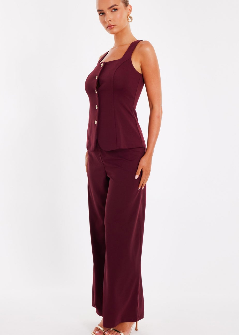 Quiz Burgundy Wide Leg Trousers