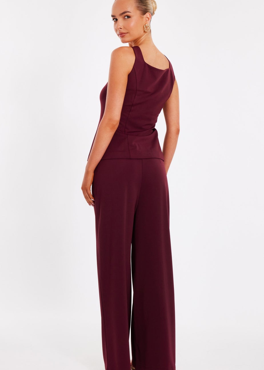 Quiz Burgundy Wide Leg Trousers
