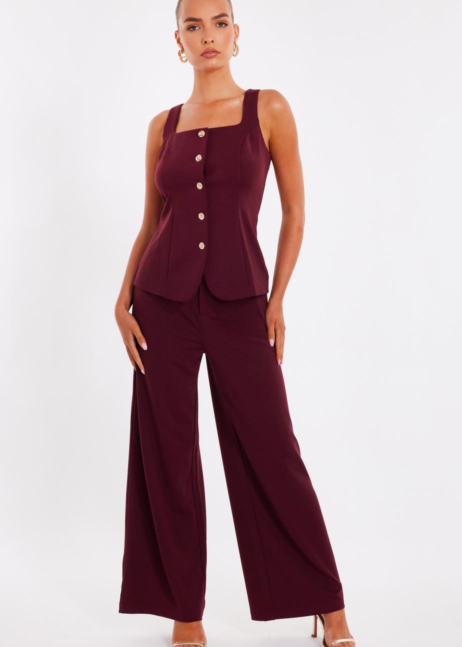 Quiz Burgundy Wide Leg Trousers