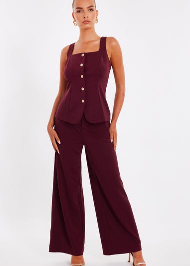 Quiz Burgundy Wide Leg Trousers