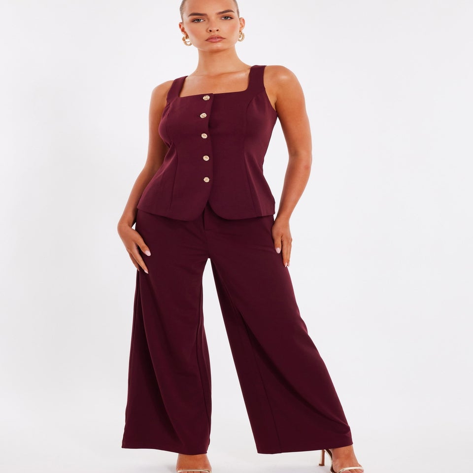 Quiz Burgundy Wide Leg Trousers