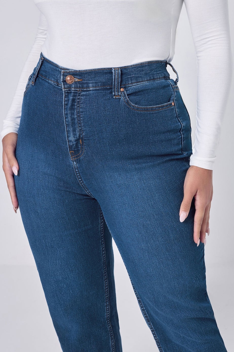 Yours Curve Mid Blue Straight Leg Ruby Jeans