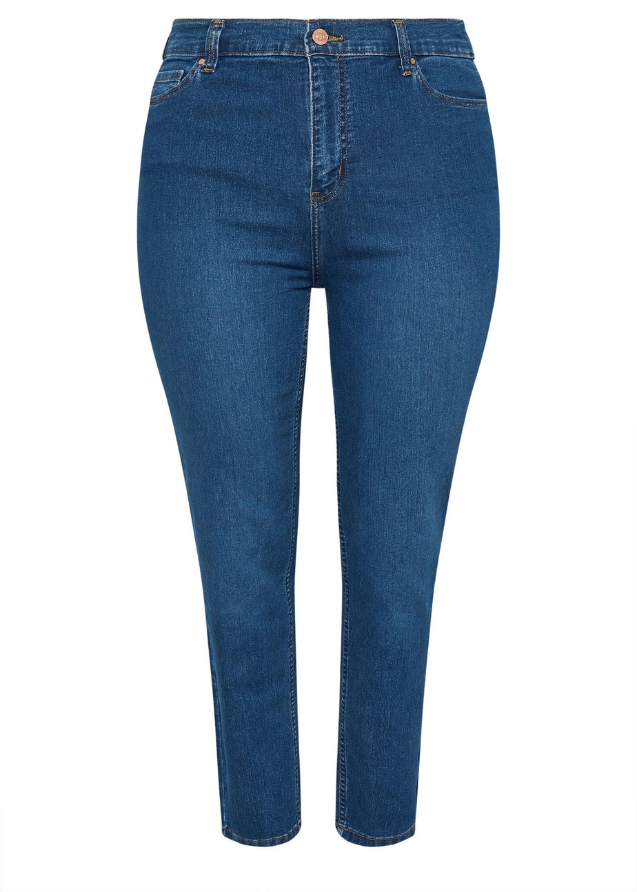 Yours Curve Mid Blue Straight Leg Ruby Jeans