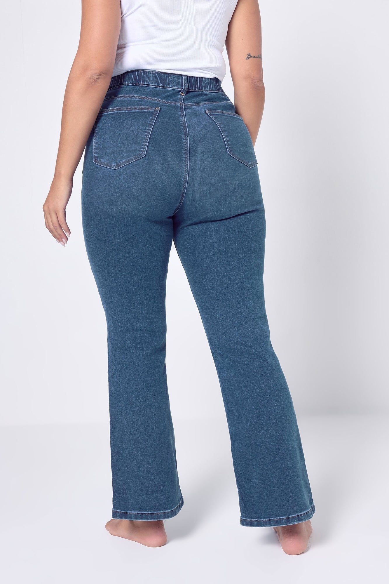 Yours Curve Mid Blue Bootcut Stretch Isla Jeans - Matalan