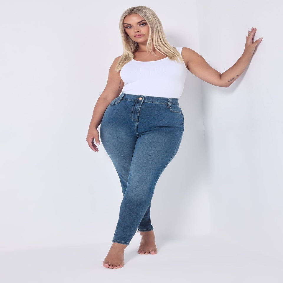 Yours Curve Mid Blue Skinny Stretch Ava Jeans