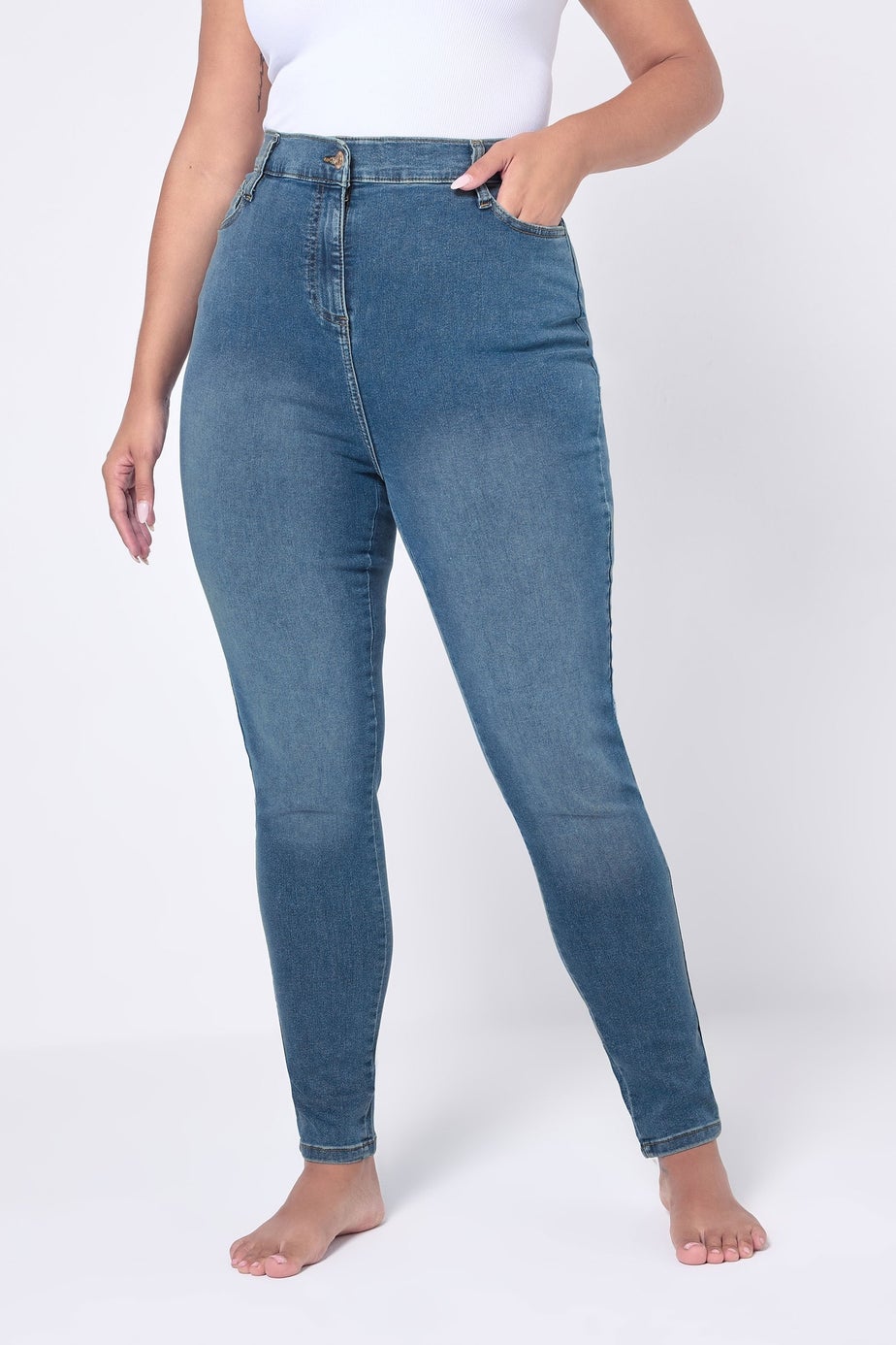 Yours Curve Mid Blue Skinny Stretch Ava Jeans