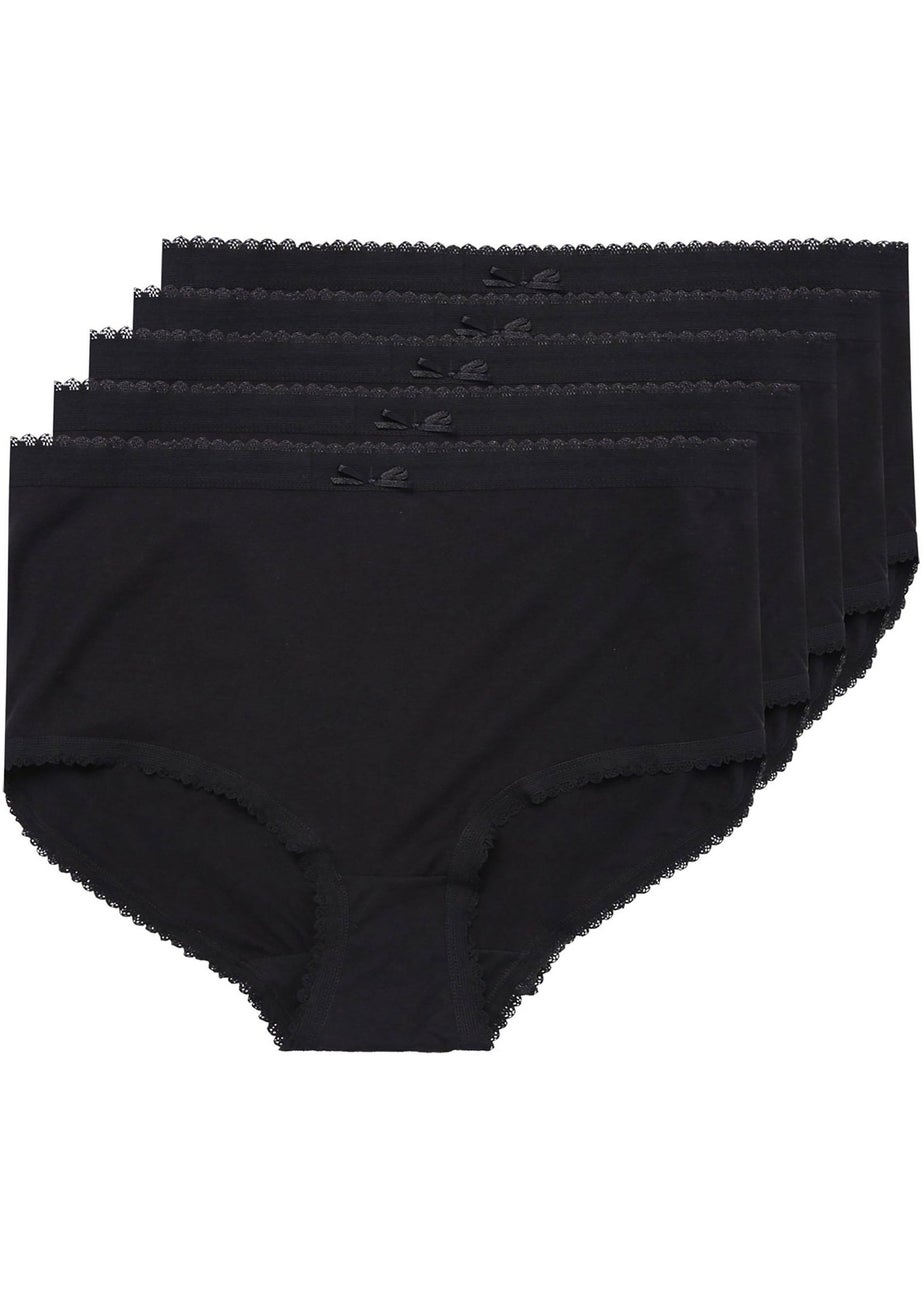 Yours 5 Pack Curve Black Cotton High Waisted Full Briefs