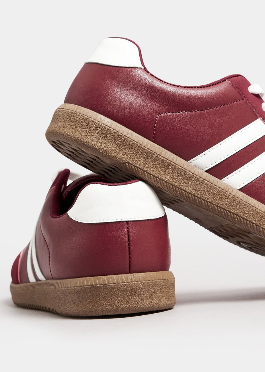 Yours Burgundy Red Retro Stripe Trainers In Extra Wide EEE Fit