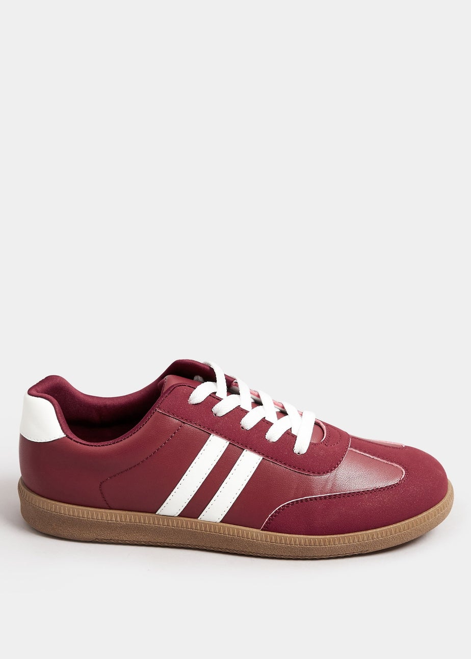 Yours Burgundy Red Retro Stripe Trainers In Extra Wide EEE Fit