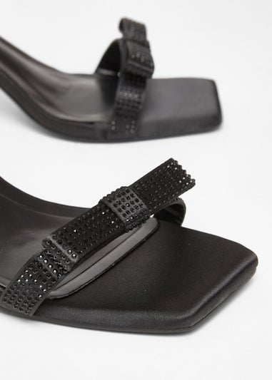 Quiz Black Diamante Bow Front Heels