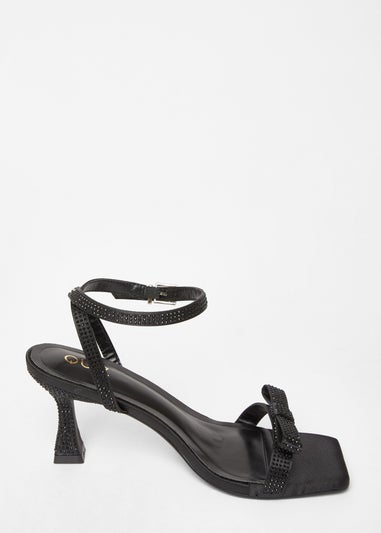 Quiz Black Diamante Bow Front Heels
