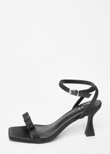Quiz Black Diamante Bow Front Heels
